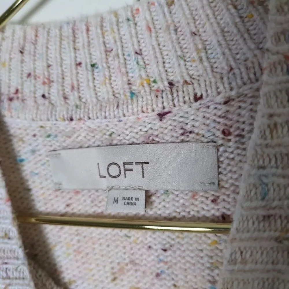Loft Womens Speckled Knit Sweater Long Sleeve Crew Neck Size M Beige